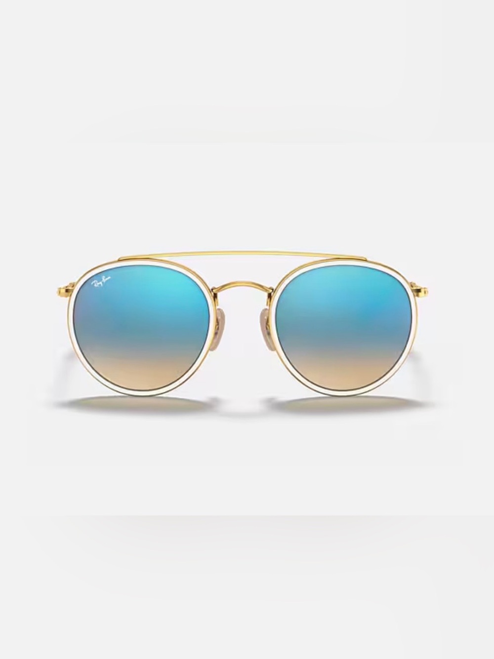 NWOT Ray-Ban Round Double Bridge Gold and White Frames with “blue flash” lenses